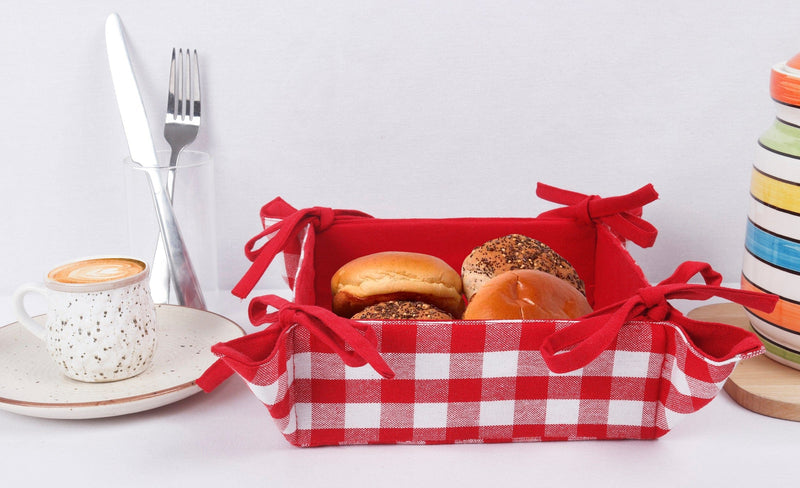 Cotton Gingham Checks Red Bread Basket