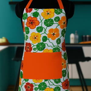 Cotton Green and Orange Flower With Yellow Solid Pocket Free Size Apron