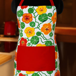 Cotton Green and Orange Flower with Red Solid Pocket Free Size Apron