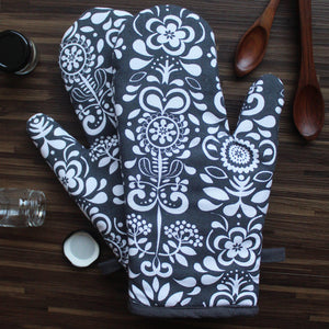 Cotton Grey Damask Oven Gloves Pack Of 2