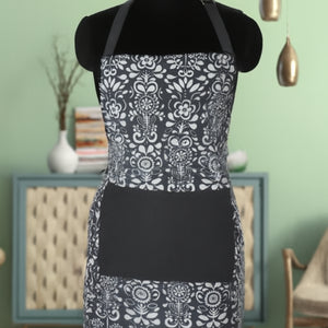 Cotton Grey Damask with Solid Pocket Free Size Apron