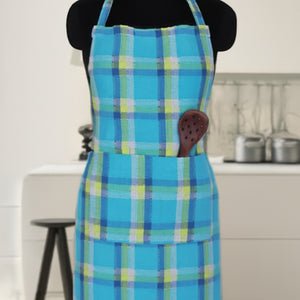 Cotton Iran Check Blue Free Size Apron