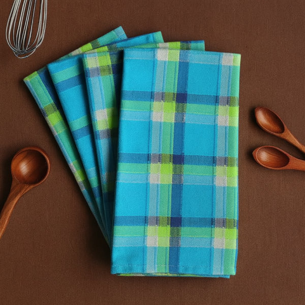 Cotton Iran Check Blue Kitchen Towels Pack Of 4