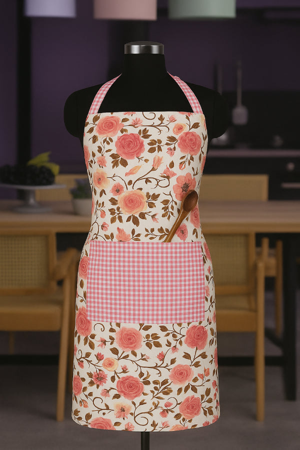 Cotton Isabella With Micro Check Pocket Free Size Apron