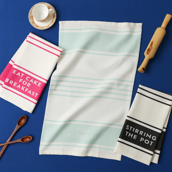 Cotton Kitchen Dish Towels pack of 3 - Black, Pink & T.Green