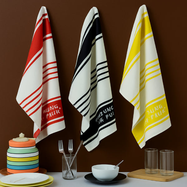 Cotton Kitchen Dish Towels pack of 3 - Red, Black & Yellow