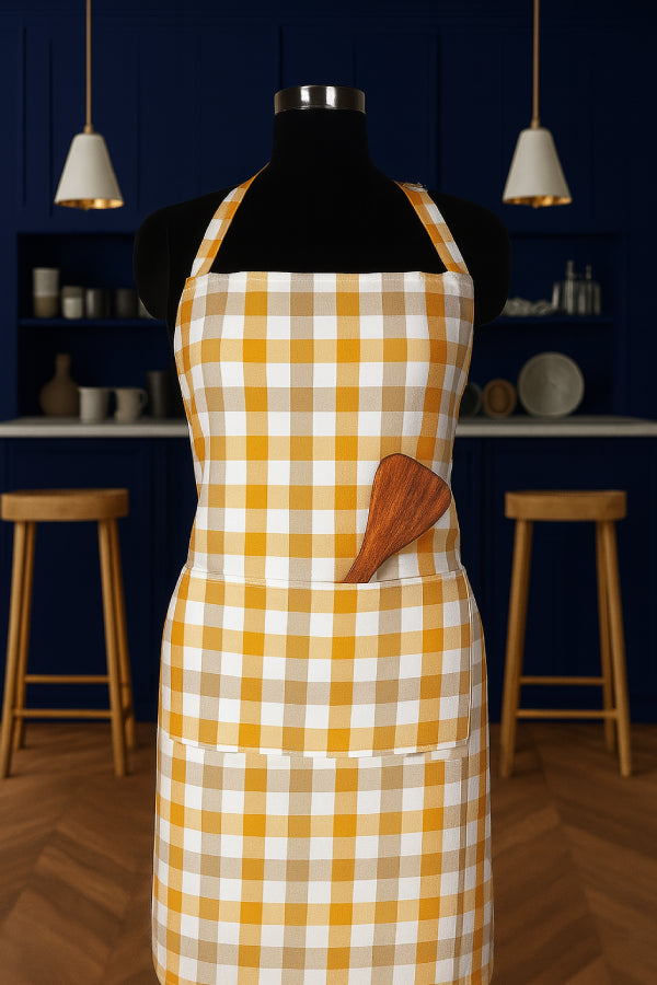 Cotton Lanfranki Yellow Check Free Size Apron