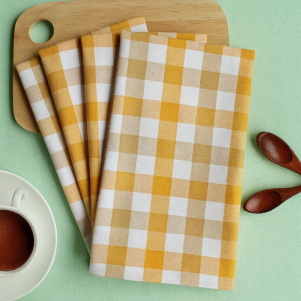 Cotton Lanfranki Yellow Kitchen Towels Pack Of 4