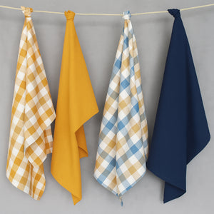 Cotton Lanfranki Yellow and Blue Check Kitchen Towels Pack Of 4 freeshipping - Airwill