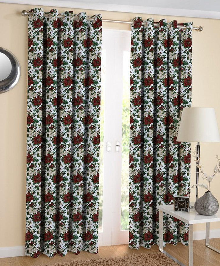 Cotton Maroon Flower 7ft Door Curtains Pack Of 2