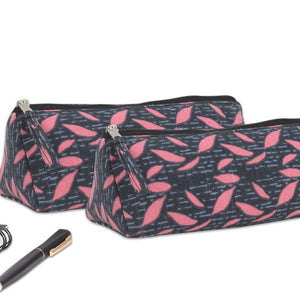 Cotton Blue Pink Leaf Pencil Pouches - Pack of 2 pcs