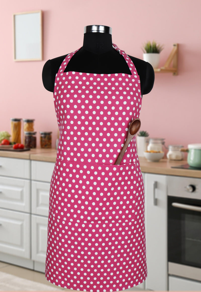 Cotton Polka Dot Pink Free Size Apron