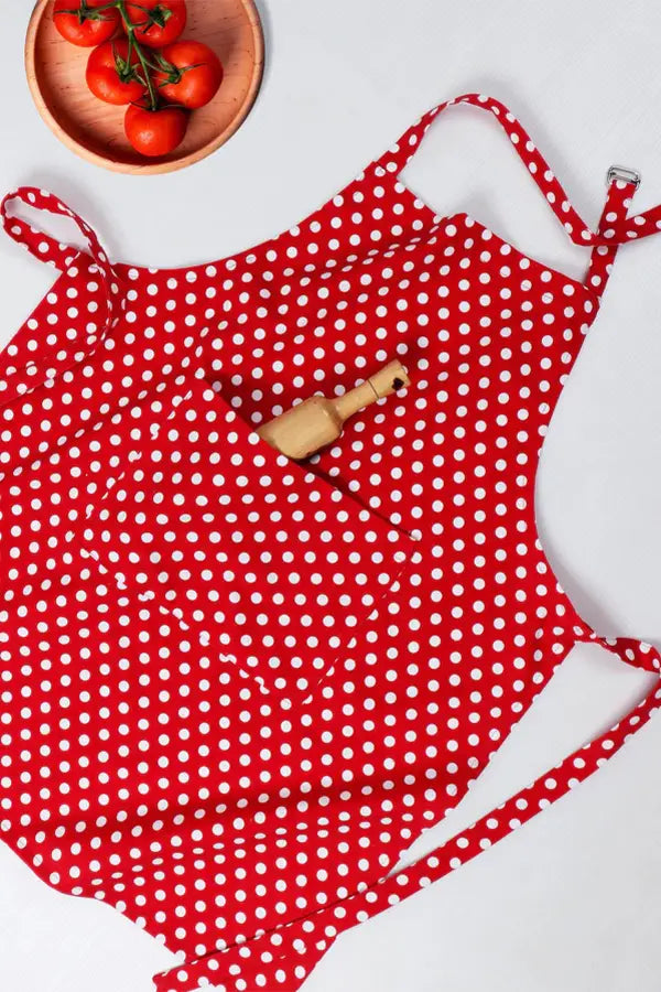 Cotton Polka Dot Red Free Size Apron
