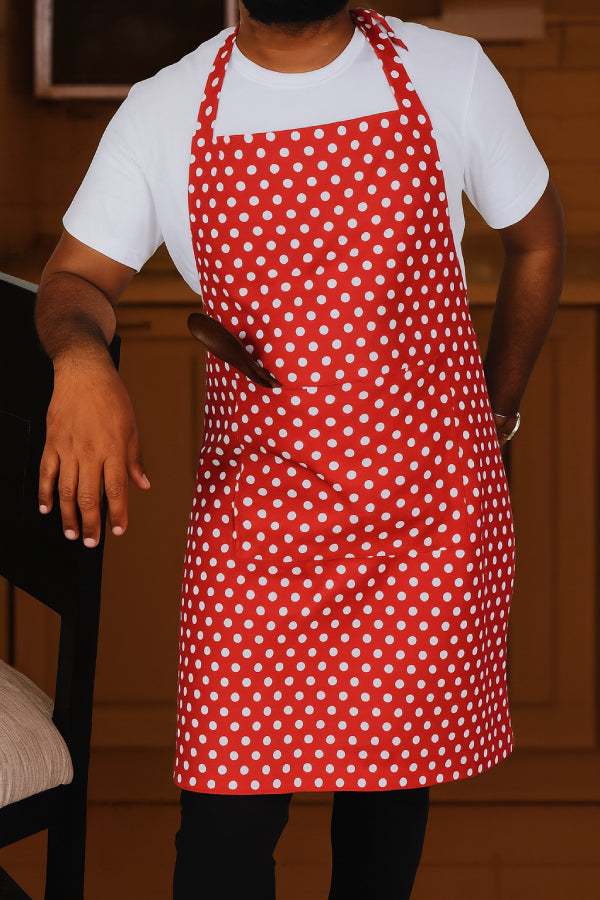Cotton Polka Dot Red Free Size Apron