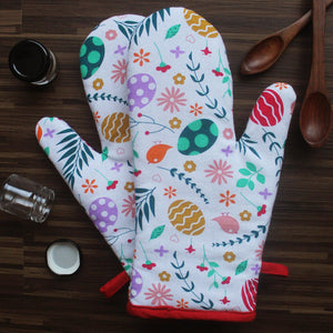 Cotton Printed Flower Oven Gloves Pack Of 2