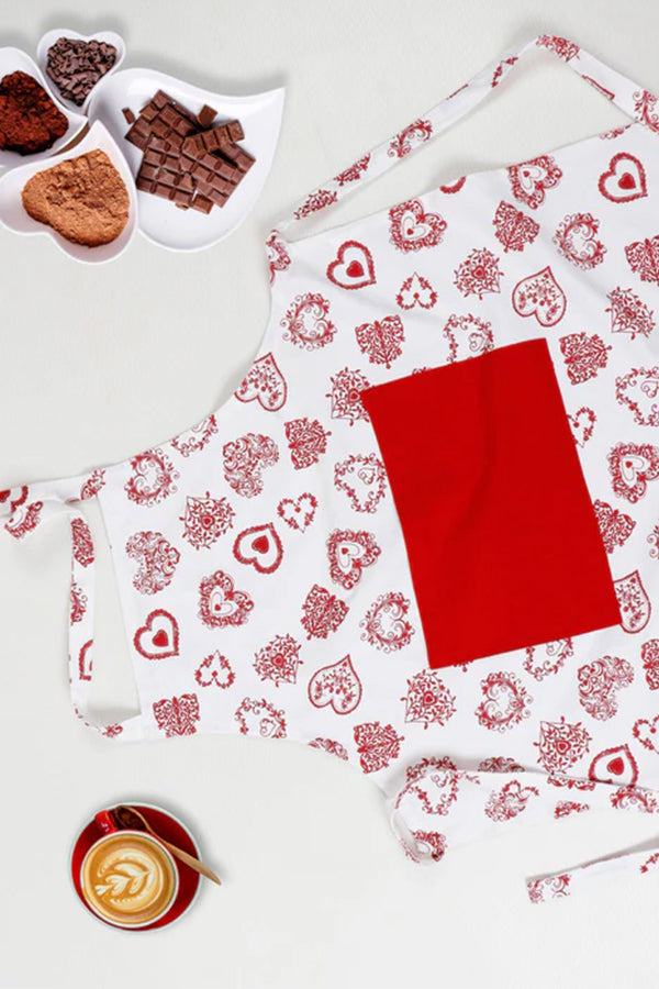 Cotton Red Heart With Solid Pocket Free Size Apron