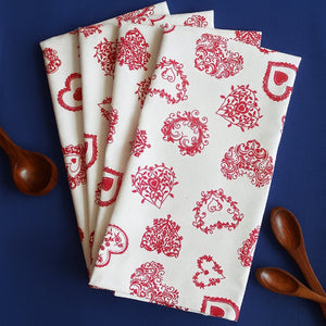 Cotton Red Heart Kitchen Towels Pack Of 4 freeshipping - Airwill