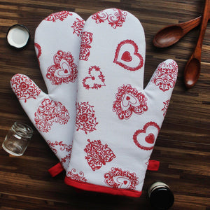 Cotton Red Heart Oven Gloves Pack Of 2