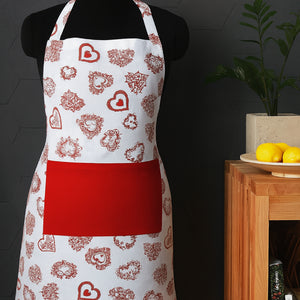 Cotton Red Heart With Solid Pocket Free Size Apron