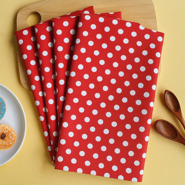 Cotton Red Polka Dot Kitchen Towels Pack Of 4