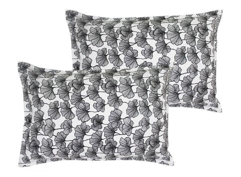 Cotton Single Leaf Black Pillow Covers Pack Of 2