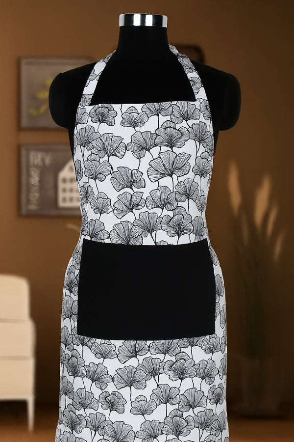 Cotton Single Leaf Black With Solid Pocket Free Size Apron