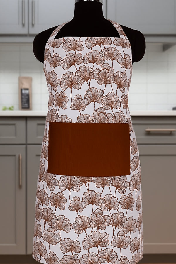 Cotton Single Leaf Brown With Solid Pocket Free Size Apron