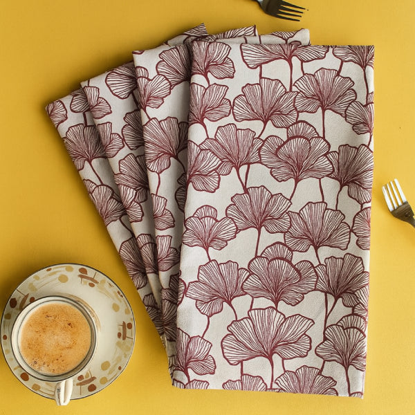 Cotton Single Leaf Maroon Kitchen Towels Pack Of 4