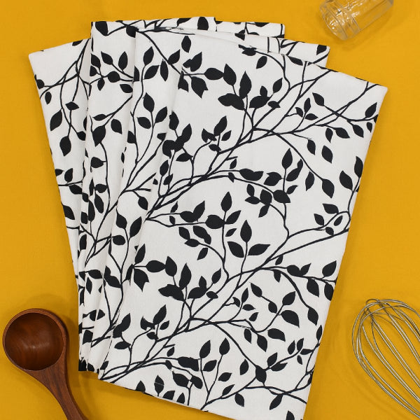 Cotton Small Leaf Kitchen Towels Pack Of 4