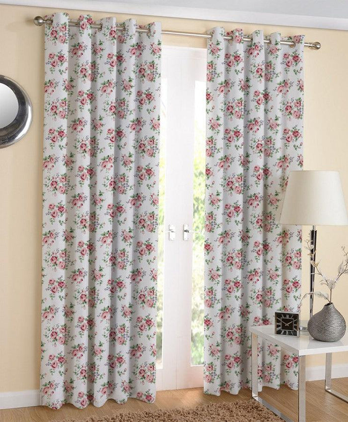 Cotton Small Pink Rose 7ft Door Curtains Pack Of 2