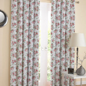 Cotton Small Pink Rose 7ft Door Curtains Pack Of 2
