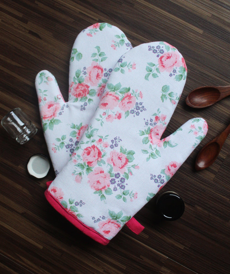 Cotton Small Pink Rose Oven Gloves
