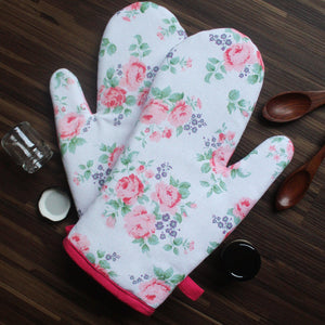 Cotton Small Pink Rose Oven Gloves