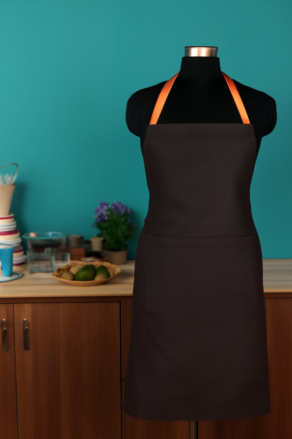 Cotton Solid Black with Orange Straps Free Size Apron