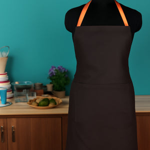 Cotton Solid Black with Orange Straps Free Size Apron