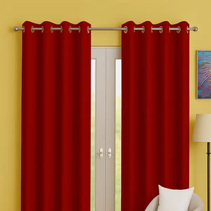 Cotton Solid Cherry Red 7ft Door Curtains Pack Of 2