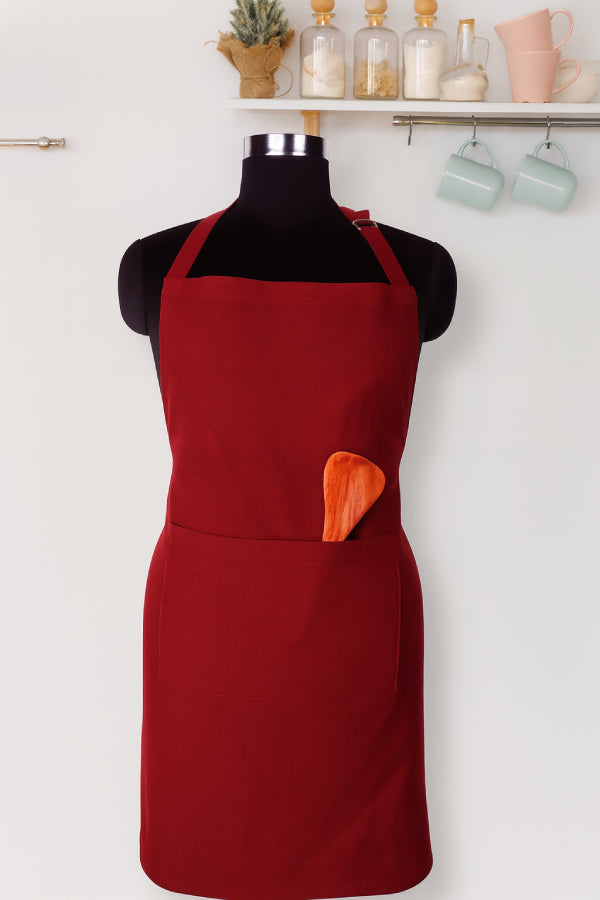 Cotton Solid Maroon Free Size Apron