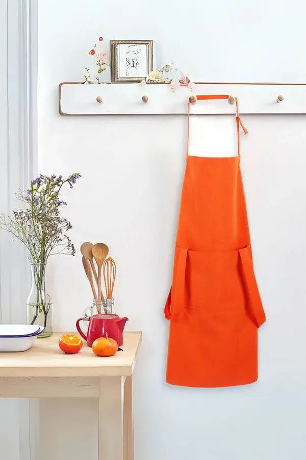 Cotton Solid Orange Free Size Apron