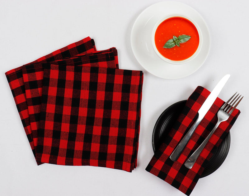 Cotton Solid Red Xmas Plaid Table Napkins Pack of 4