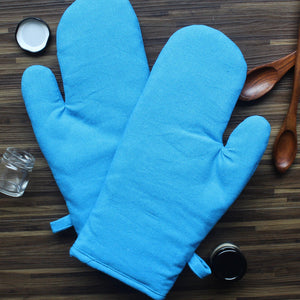 Cotton Solid Sky Blue Oven Gloves Pack Of 2