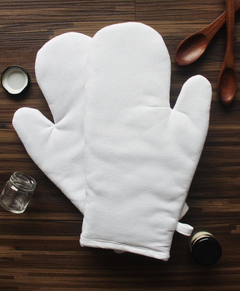 Cotton Solid White Oven Gloves Pack Of 2