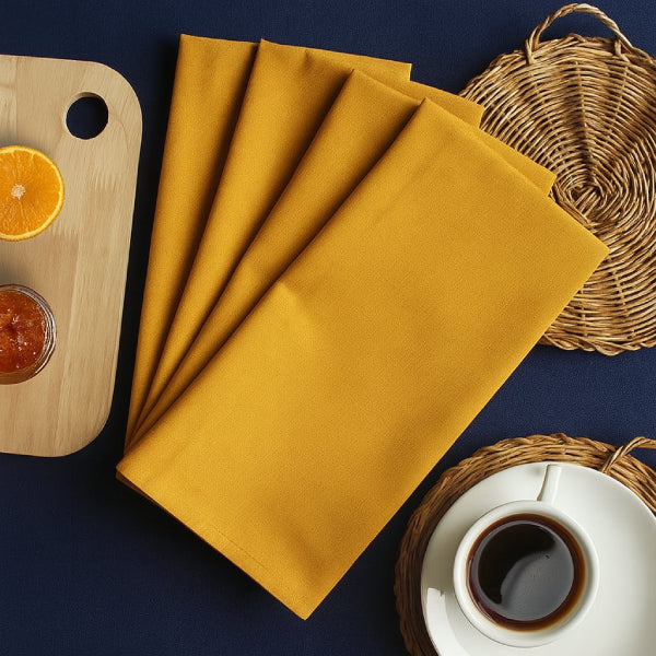 Cotton Solid Yellow Kitchen Towels Pack Of 4