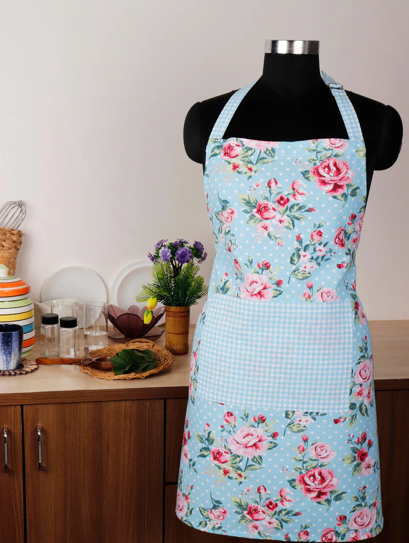 Cotton Sophia With Micro Check Pocket Free Size Apron