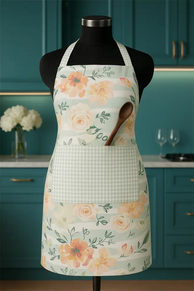 Cotton Stella With Micro Check Pocket Free Size Apron