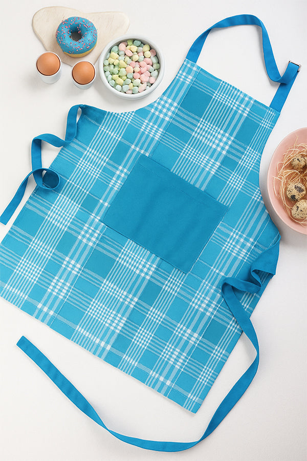 Cotton Track Dobby Blue With Solid Pocket Free Size Apron