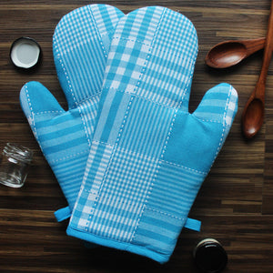 Cotton Track Dobby Blue Oven Gloves Pack Of 2