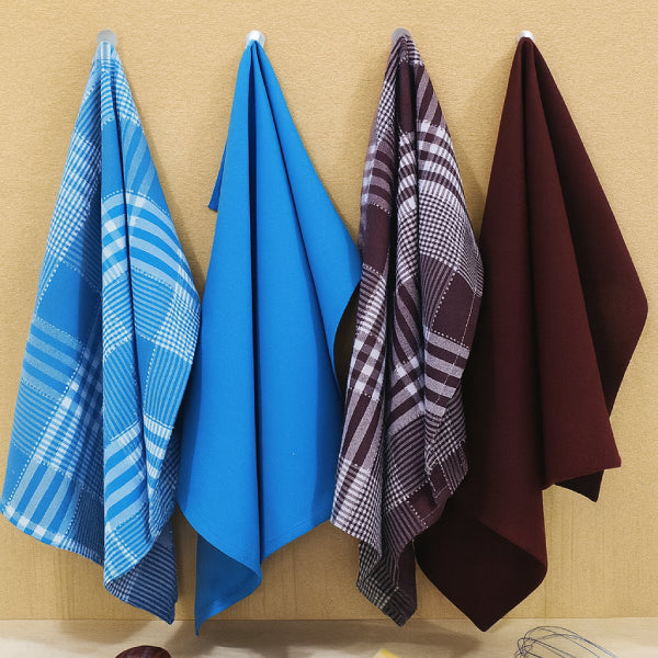 Cotton Track Dobby Blue and Maroon Kitchen Towels Pack Of 4