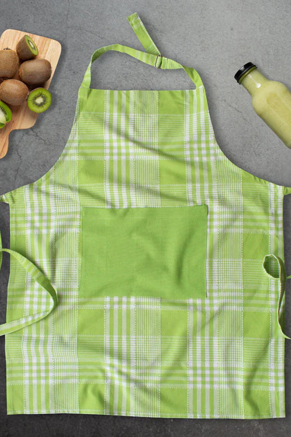 Cotton Track Dobby Green With Solid Pocket Free Size Apron
