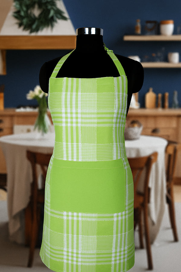 Cotton Track Dobby Green With Solid Pocket Free Size Apron