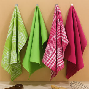 Cotton Track Dobby Green and Pink Kitchen Towels Pack Of 4 freeshipping - Airwill